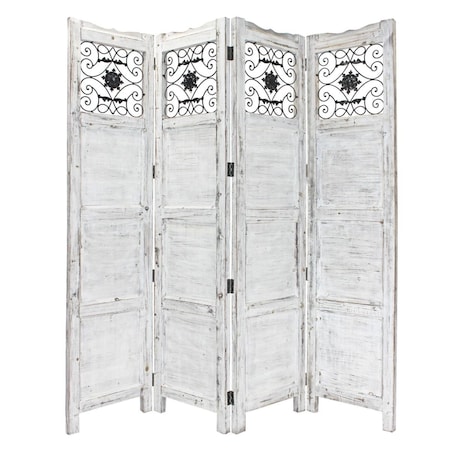 Palacedesigns Wash 4 Panel with Scroll Work Room Divider Screen Gray PA3671682